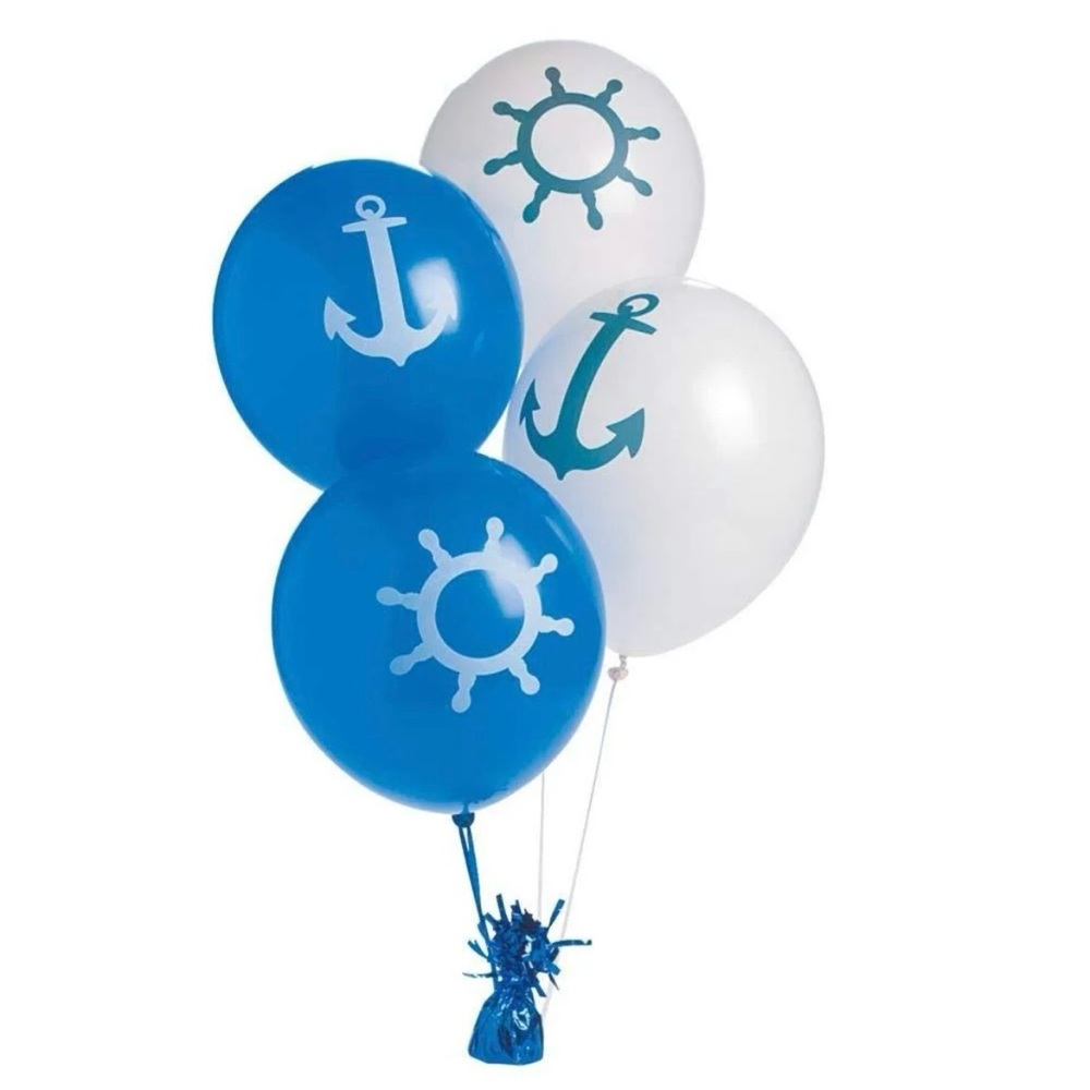 Fun Express Nautical Print Latex 11” Balloons Anchor & Ship Wheel - 48 P…